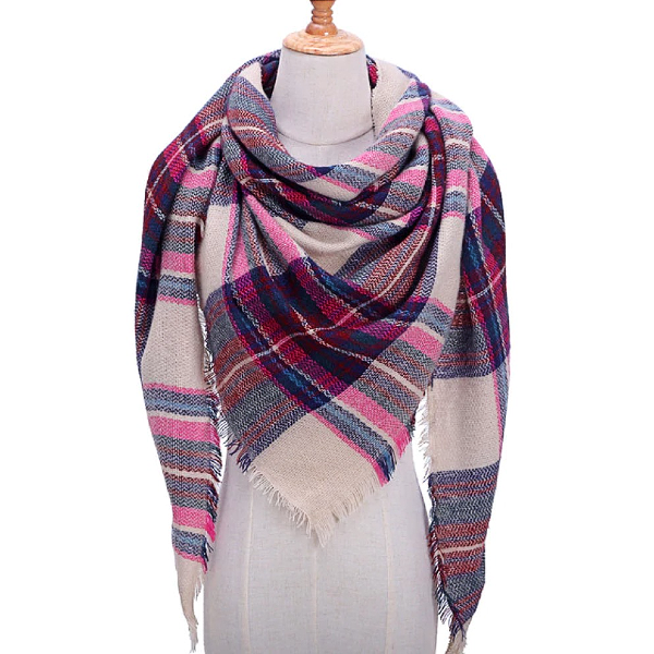 Beige and Pink Triangle Winter Scarf