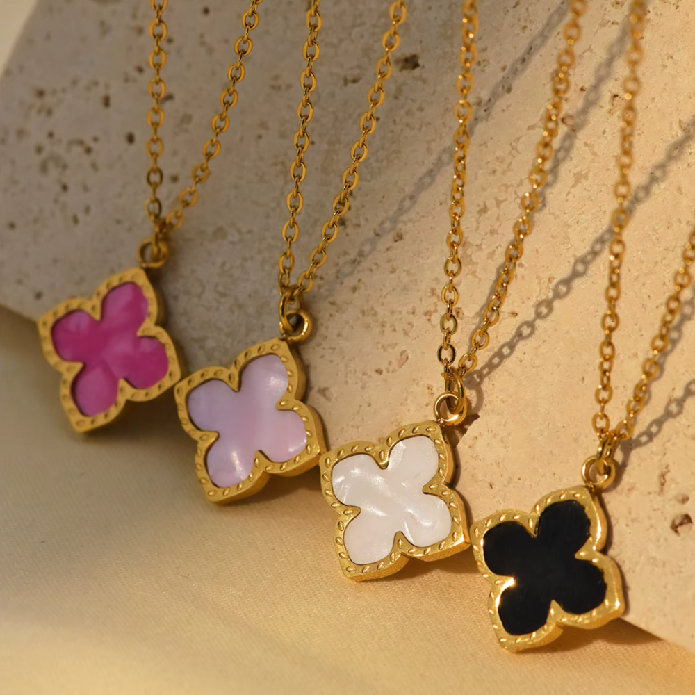 Colorful Clover Pendant Necklace - Stainless Steel