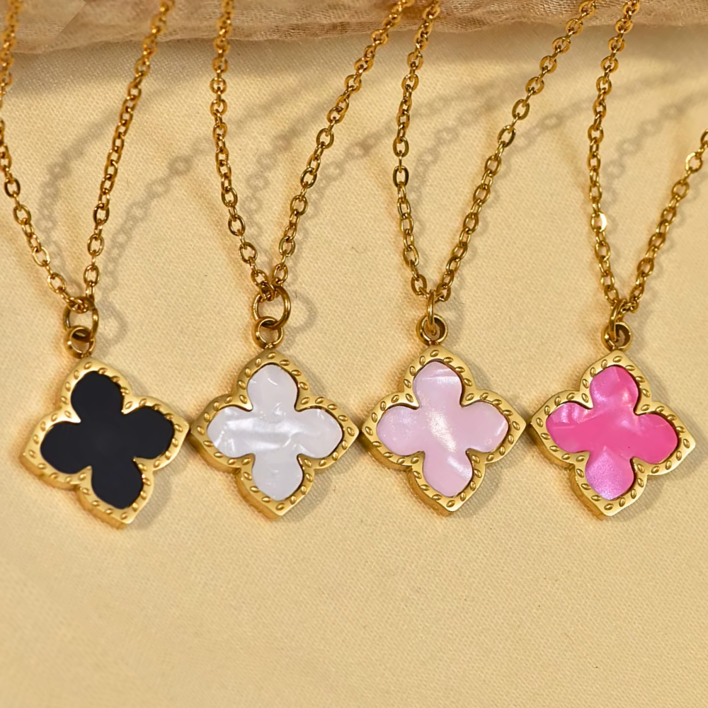 Colorful Clover Pendant Necklace - Stainless Steel