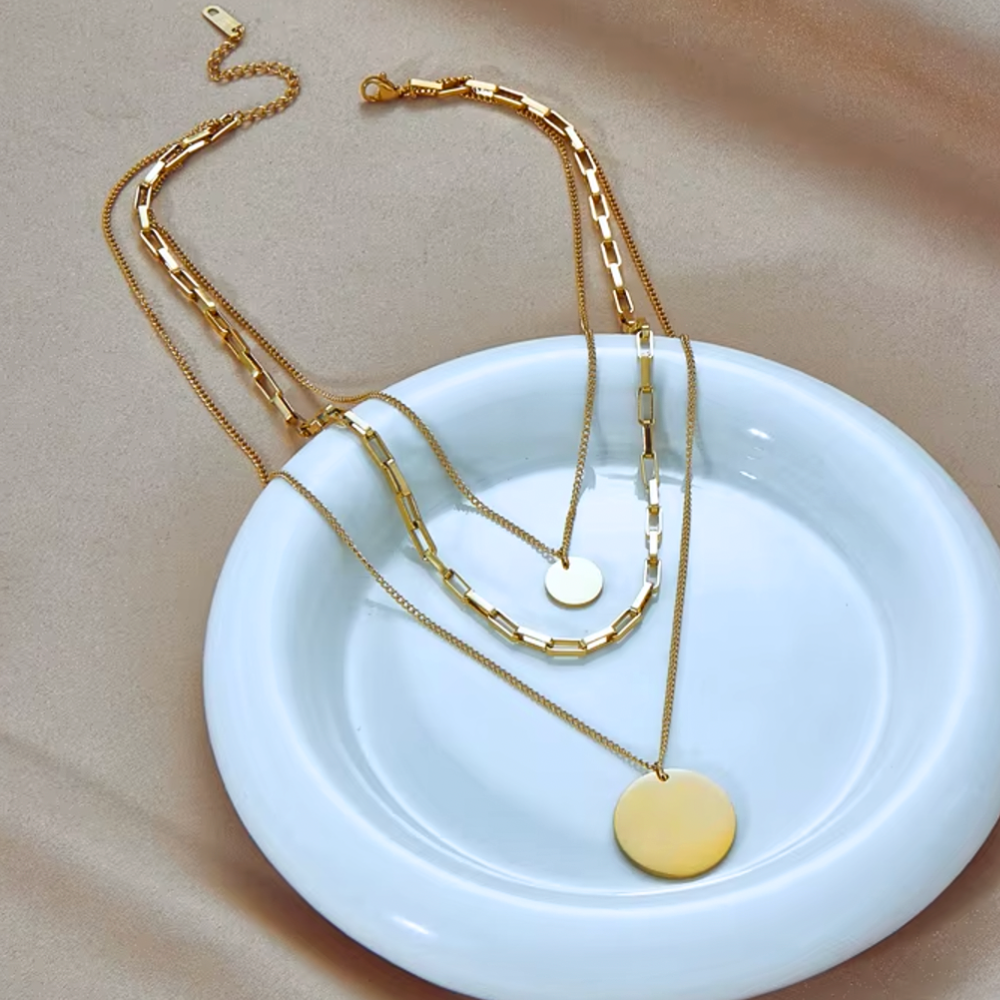 Disc Layered Necklace - Stainless Steel